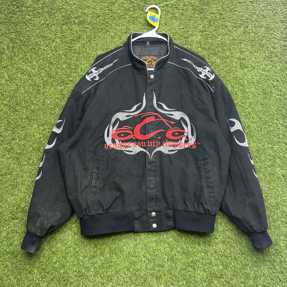 Orange County Choppers Jacket Mens XL Snap Front Logo Collared Flames y2k